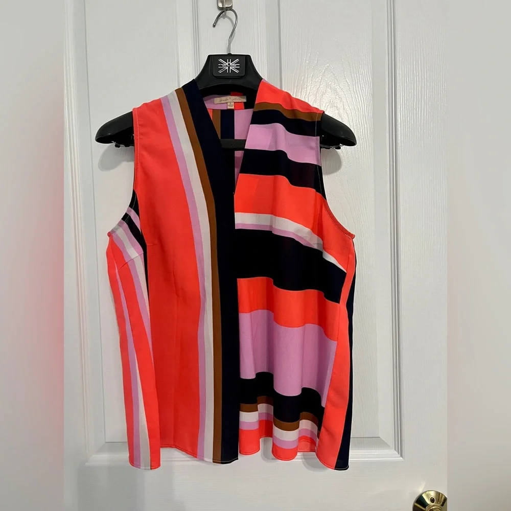 Gibson Latimer Blouse Large Stripes Navy Coral Lavender Brown